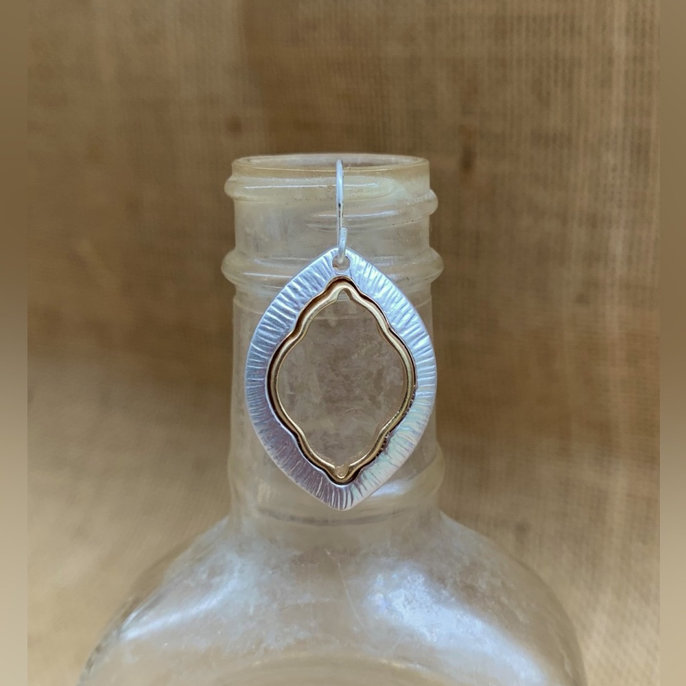 NEW Silver oval earrings with Gold accent quatrefoil cutout